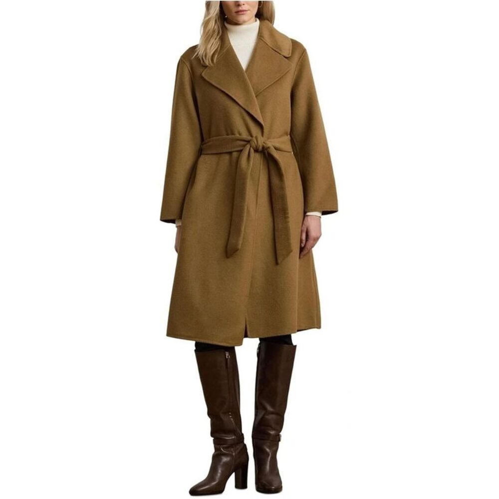 Lauren Ralph Lauren Womens Double Faced Wool Blend Wrap Coat 6 Honey - NWT $495 - Picture 2 of 7